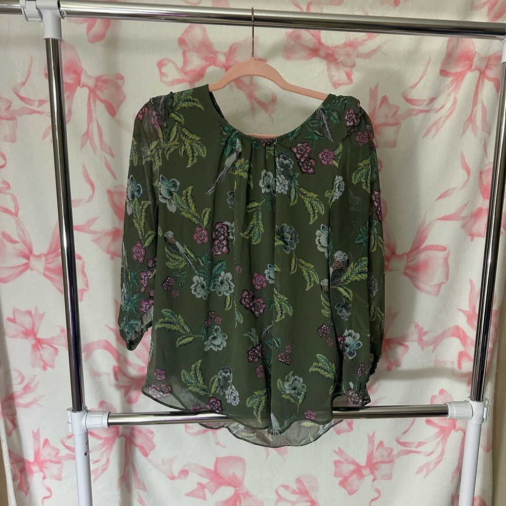 Lauren Conrad Floral Green Sheer Women's Top